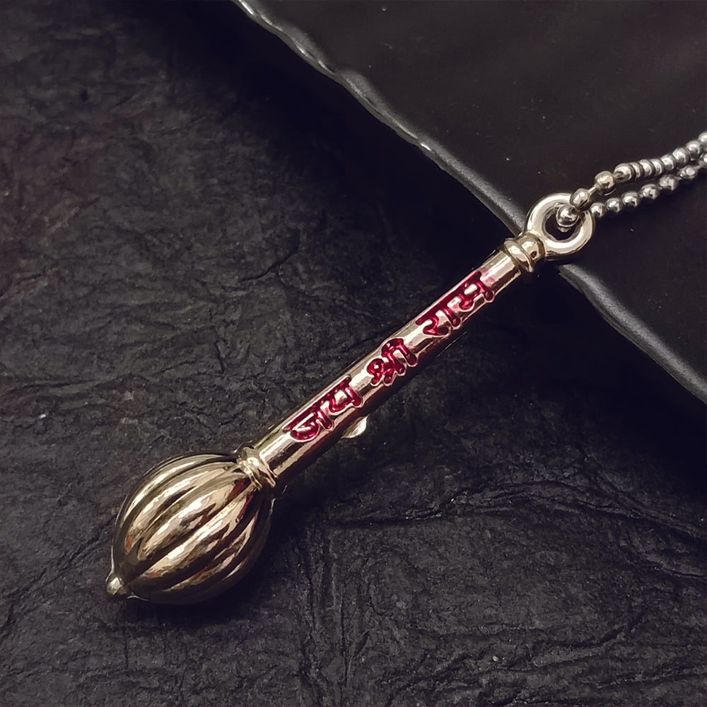 JewelMaze Hanuman Gada " Jai Shree Ram " Silver Chain Pendant