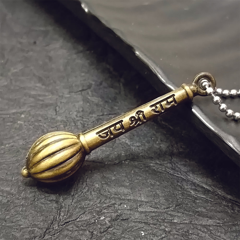 JewelMaze Hanuman Gada " Jai Shree Ram " Silver Chain Pendant - 1404897