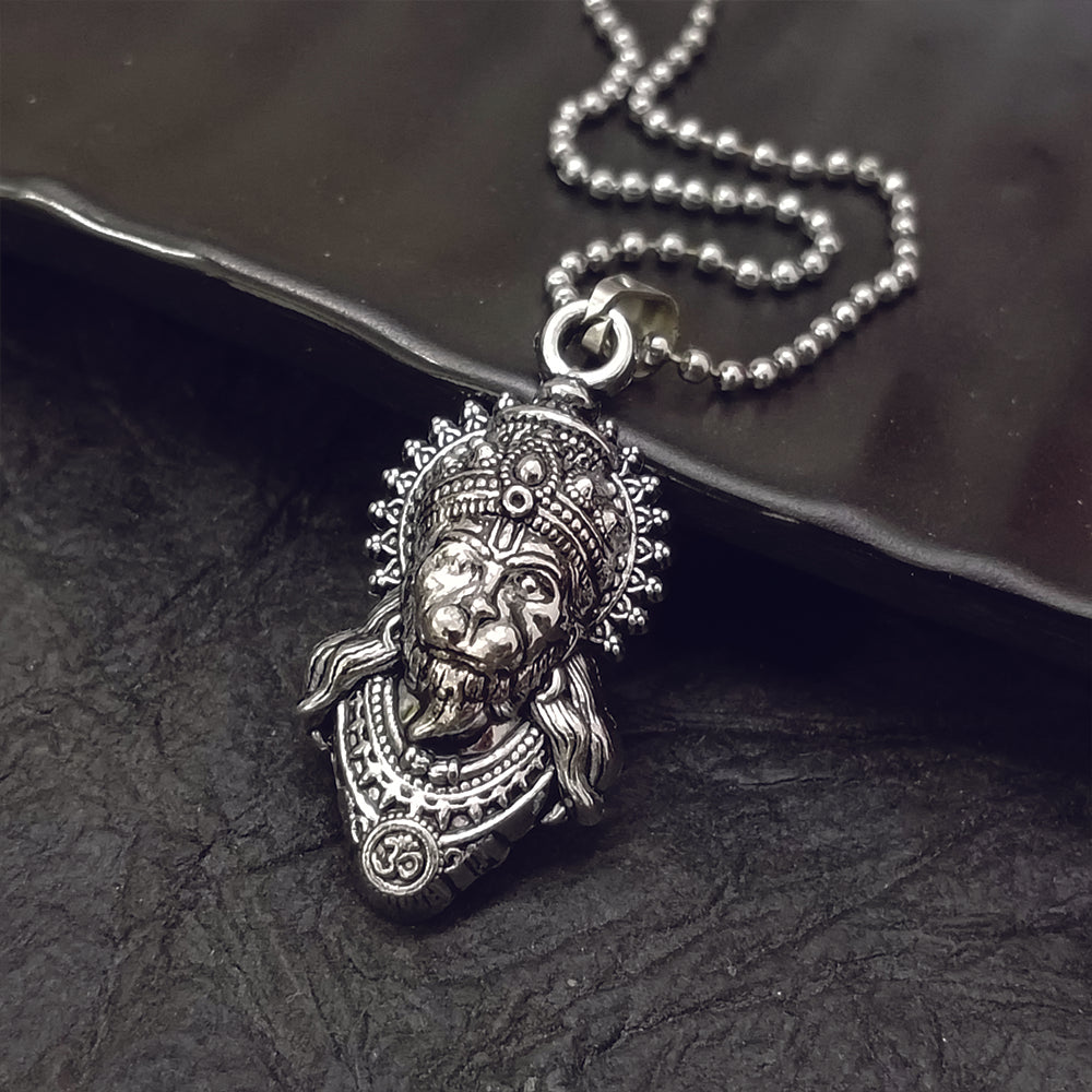JewelMaze Hanuman Silver Plated Chain Pendant - 1404898