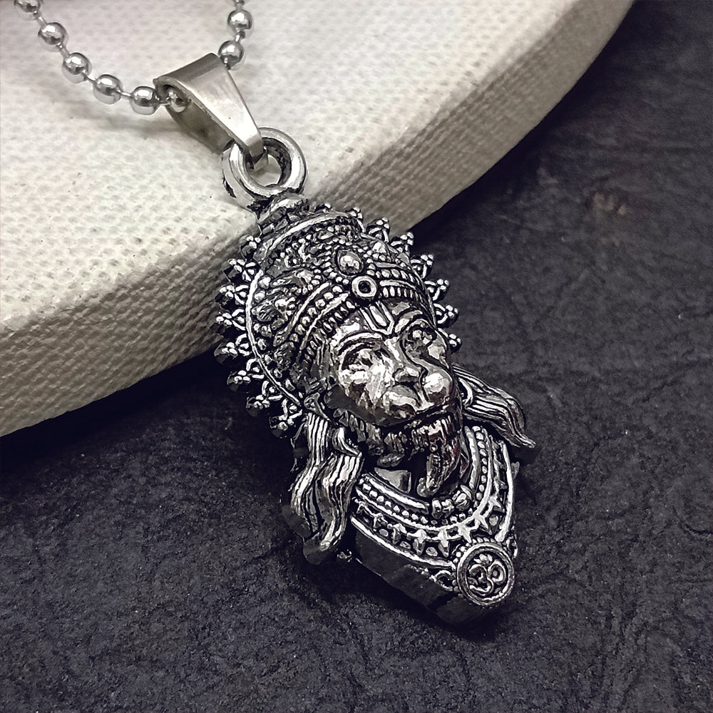 JewelMaze Hanuman Silver Plated Chain Pendant - 1404898