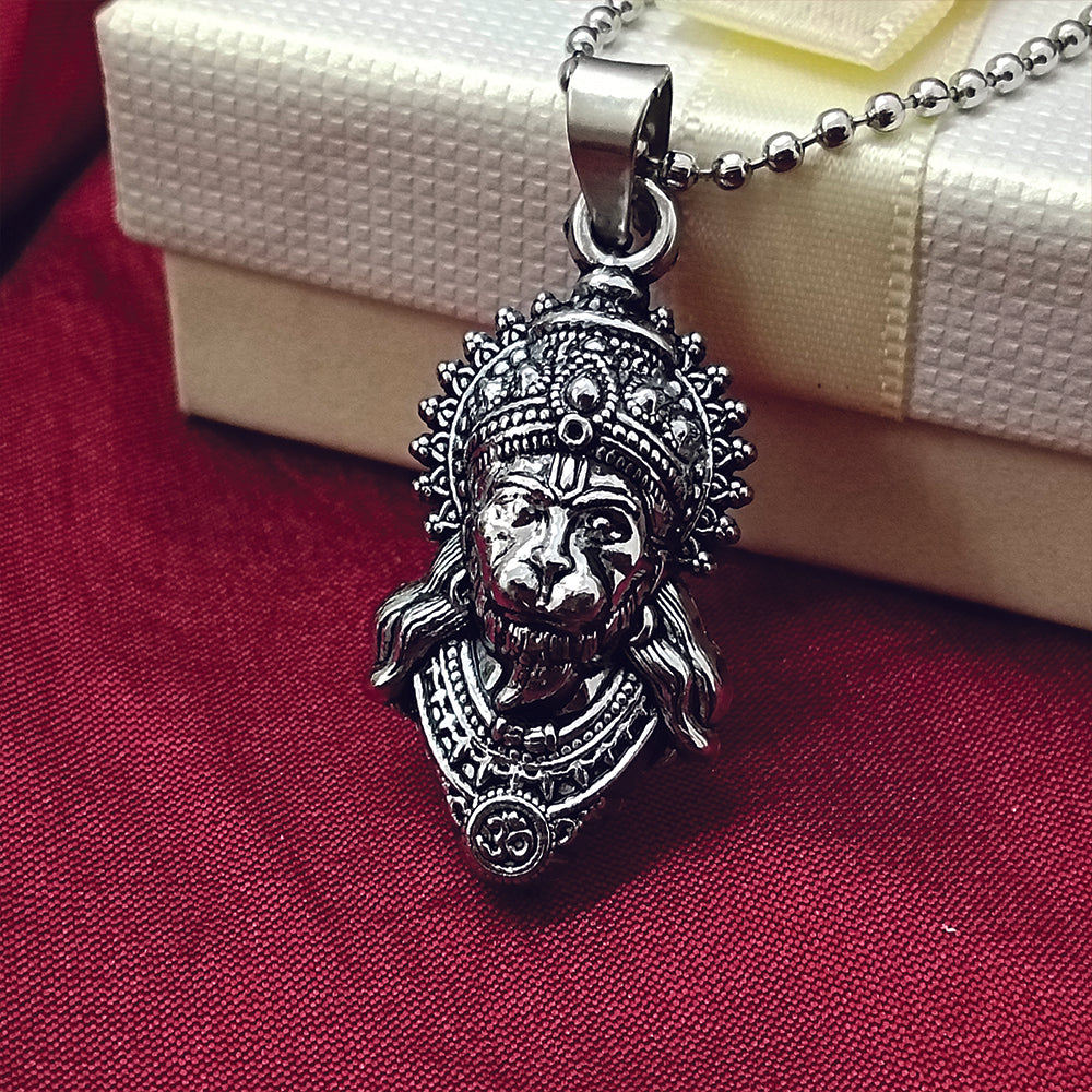 JewelMaze Hanuman Silver Plated Chain Pendant - 1404898