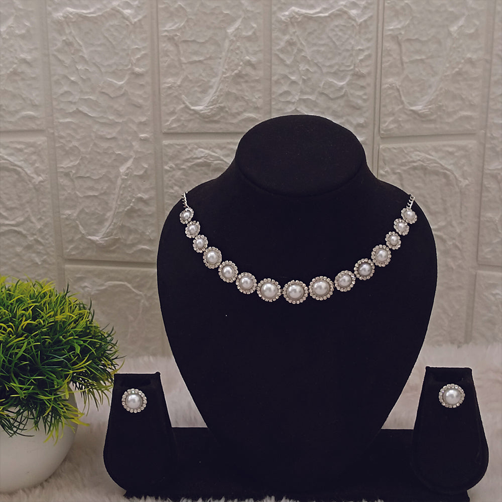 JewelMaze Silver Plated Austrian Stone Necklace Set - 1404918