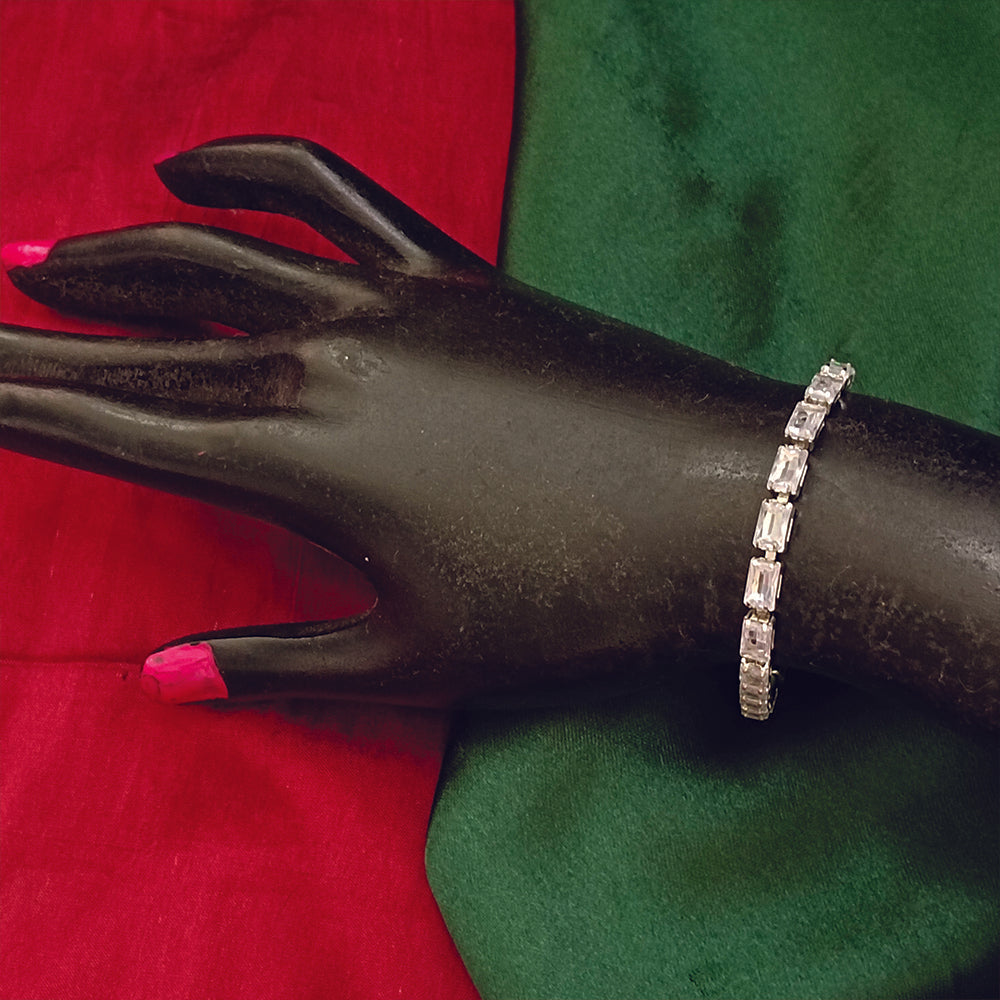 JewelMaze Silver Plated Crystal Stone Bracelet - 1404923S