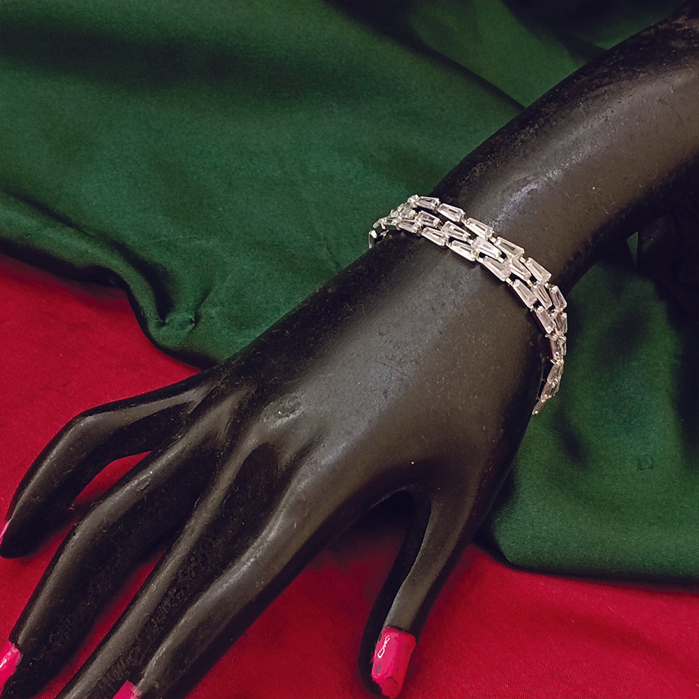 JewelMaze Silver Plated Crystal Stone 3 Line Bracelet - 1404924SL