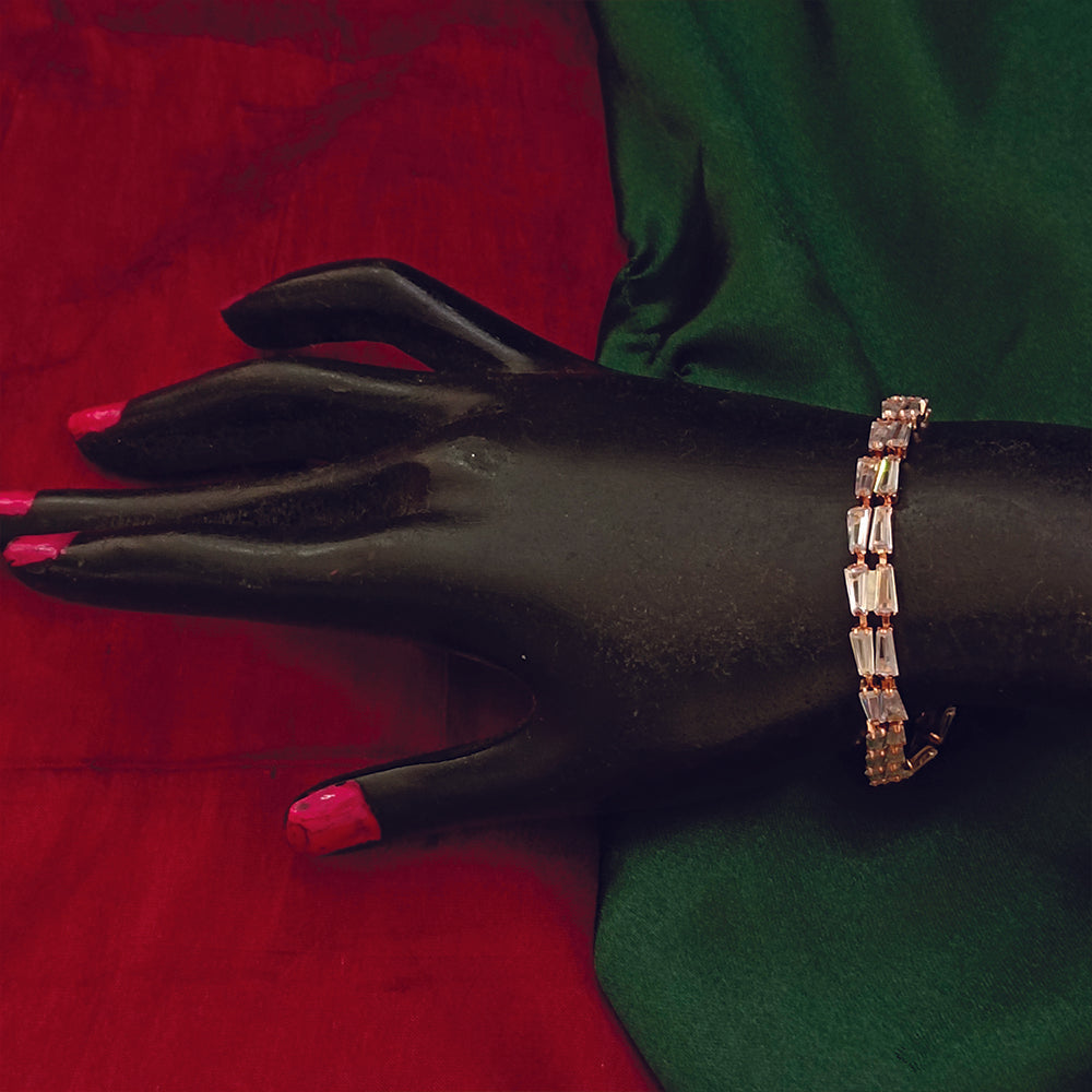 JewelMaze Rose Plated Crystal Stone 2 Line Bracelet - 1404925RG