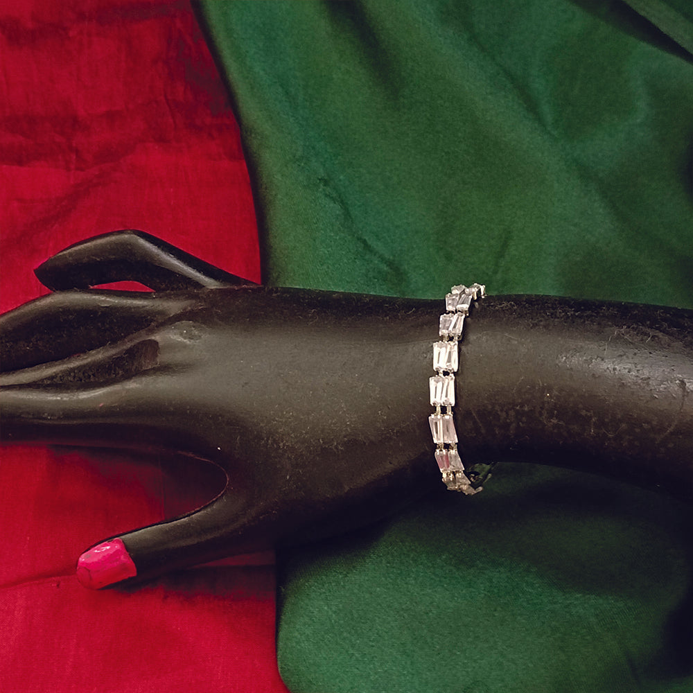 JewelMaze Silver Plated Crystal Stone 2 Line Bracelet - 1404925SL