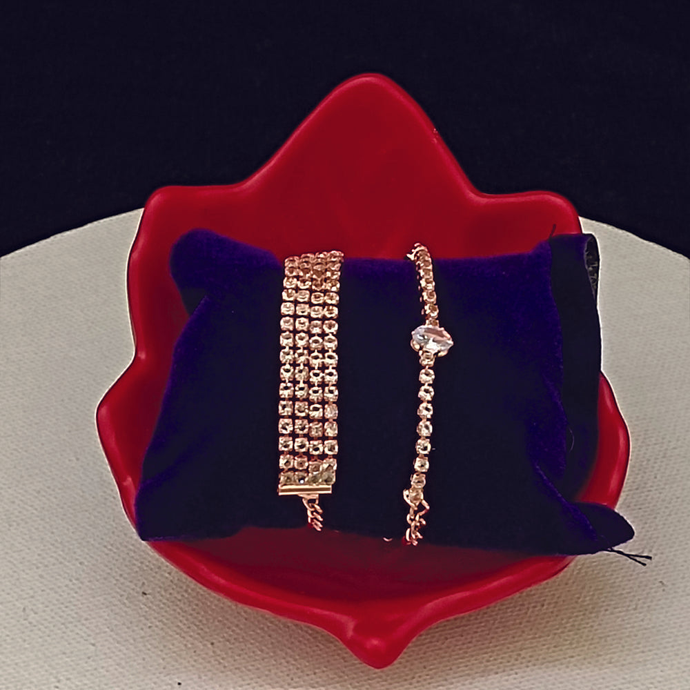 JewelMaze Rose Gold Plated Crystal Bracelet Combo - 1404926