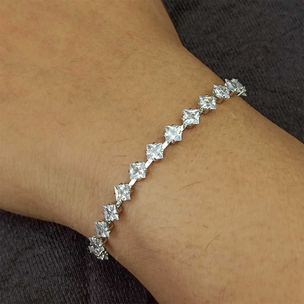 JewelMaze Silver Plated AD Stone Bracelet
