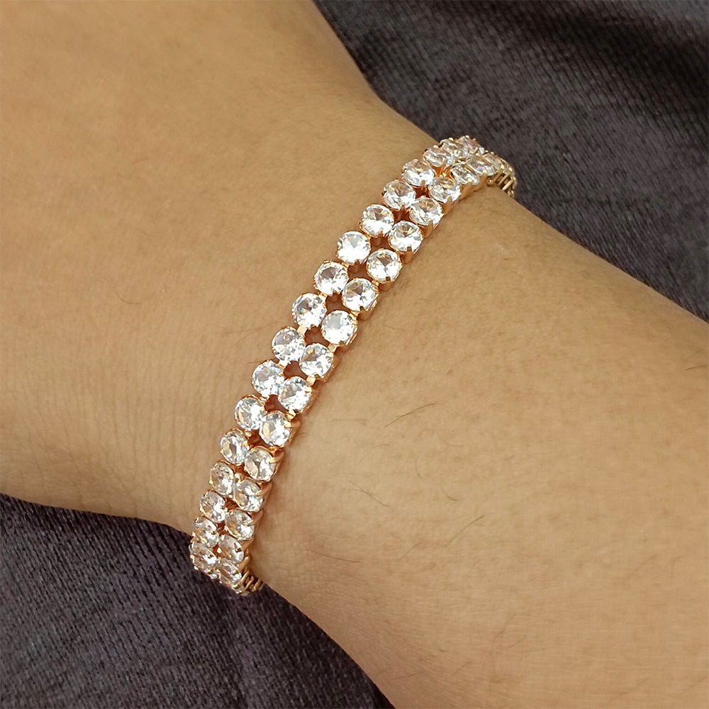JewelMaze Rose Plated AD Stone 2 Line Bracelet