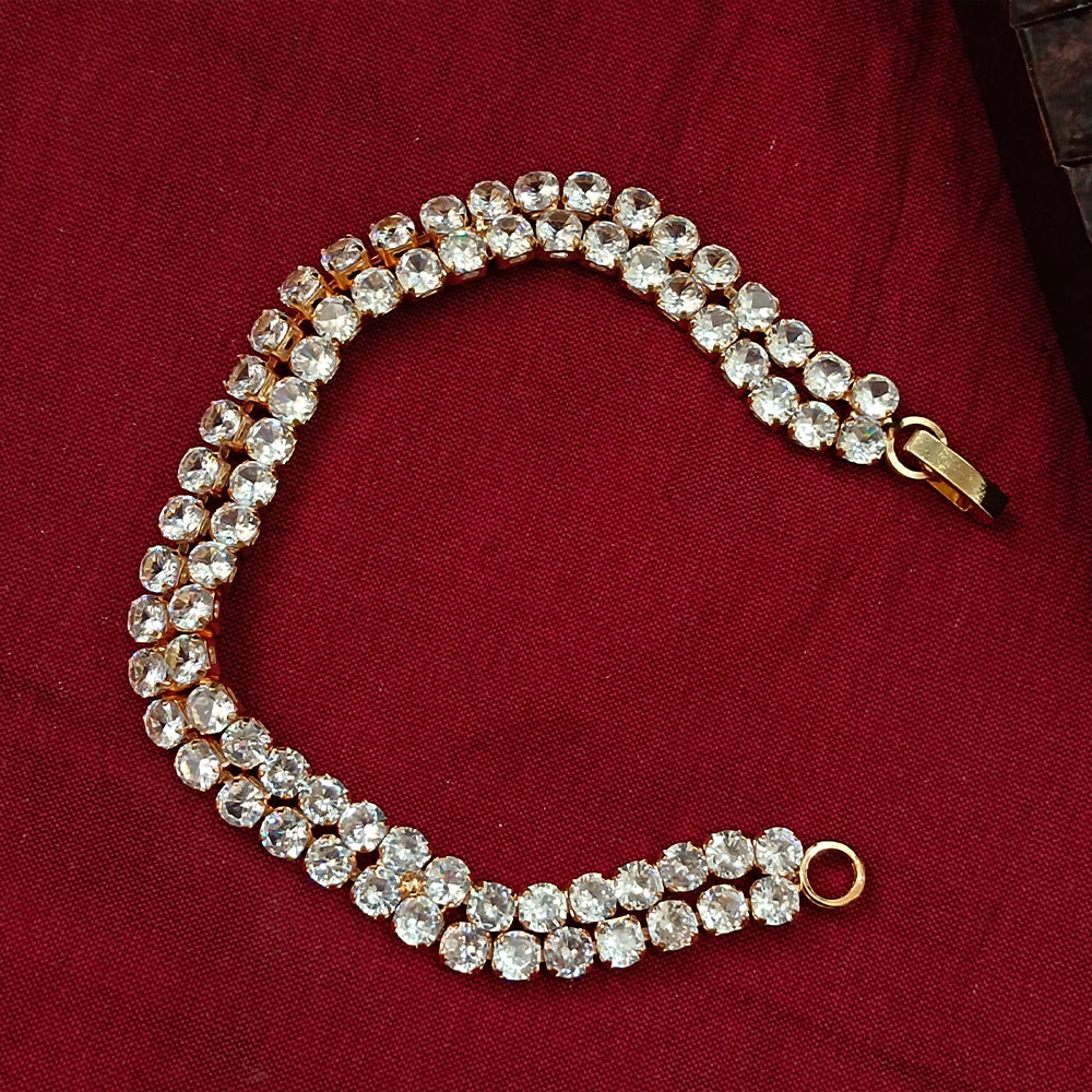 JewelMaze Rose Plated AD Stone 2 Line Bracelet