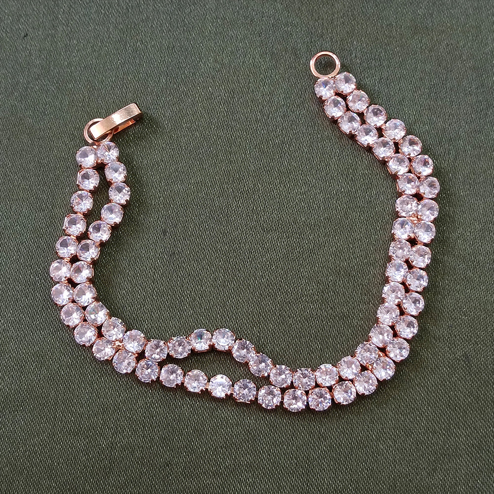 JewelMaze Rose Plated AD Stone 2 Line Bracelet