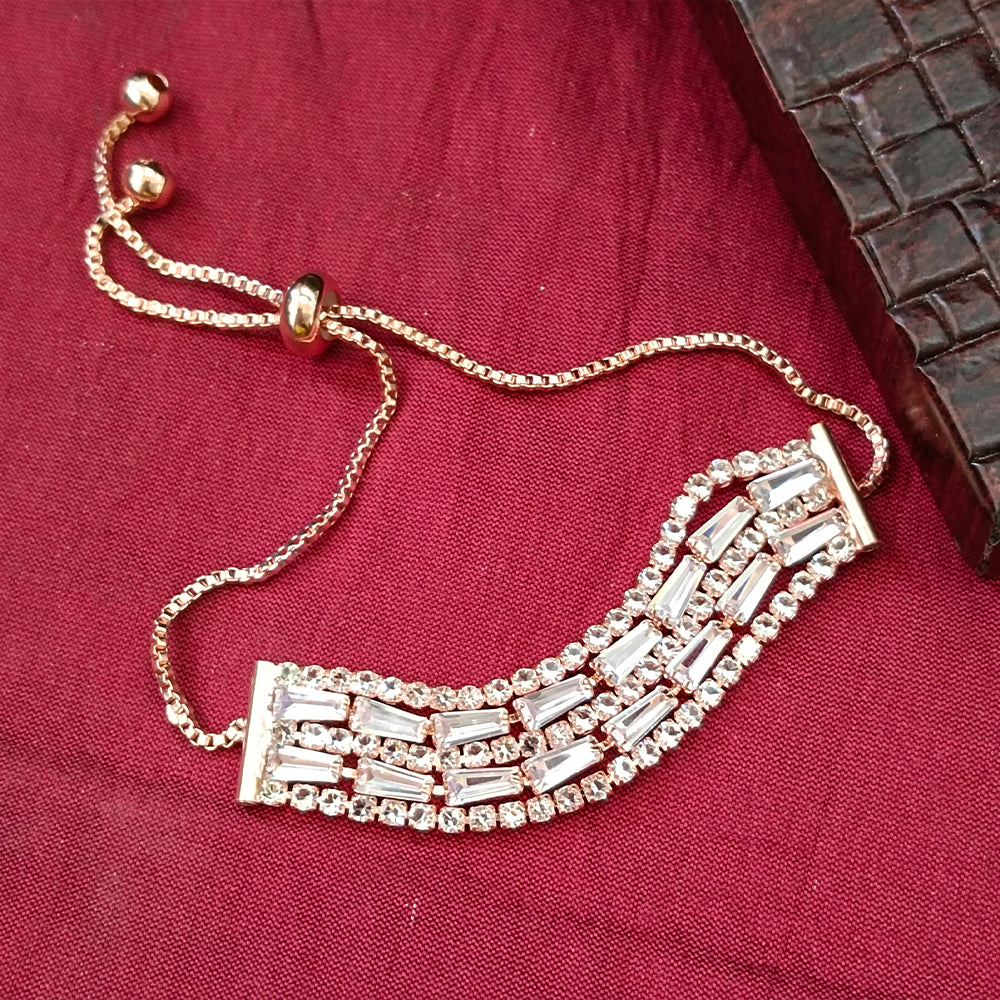 JewelMaze Rose Plated AD Stone Bracelet