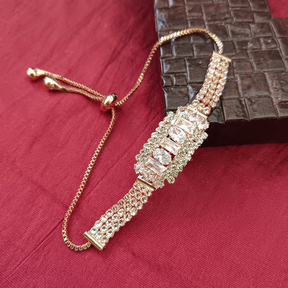 JewelMaze Rose Plated AD Stone Bracelet