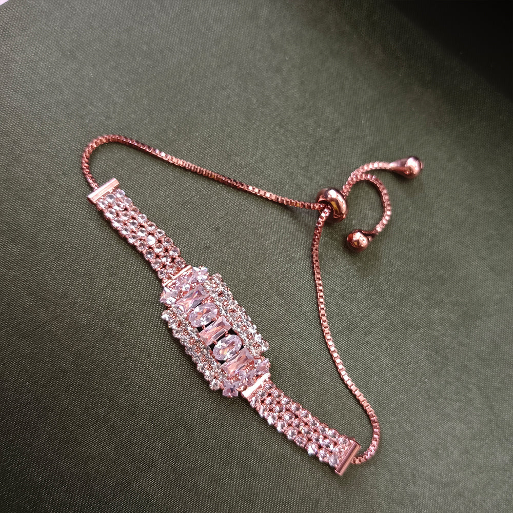 JewelMaze Rose Plated AD Stone Bracelet
