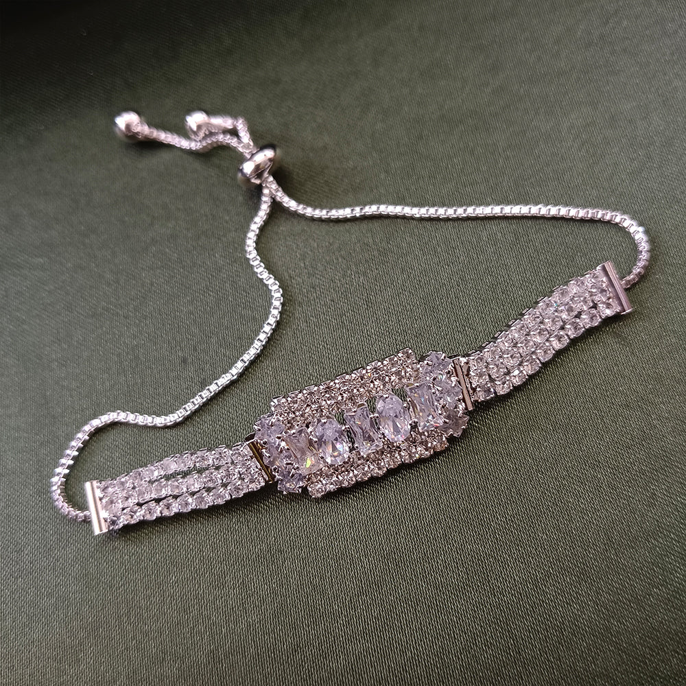JewelMaze Silver Plated AD Stone Bracelet