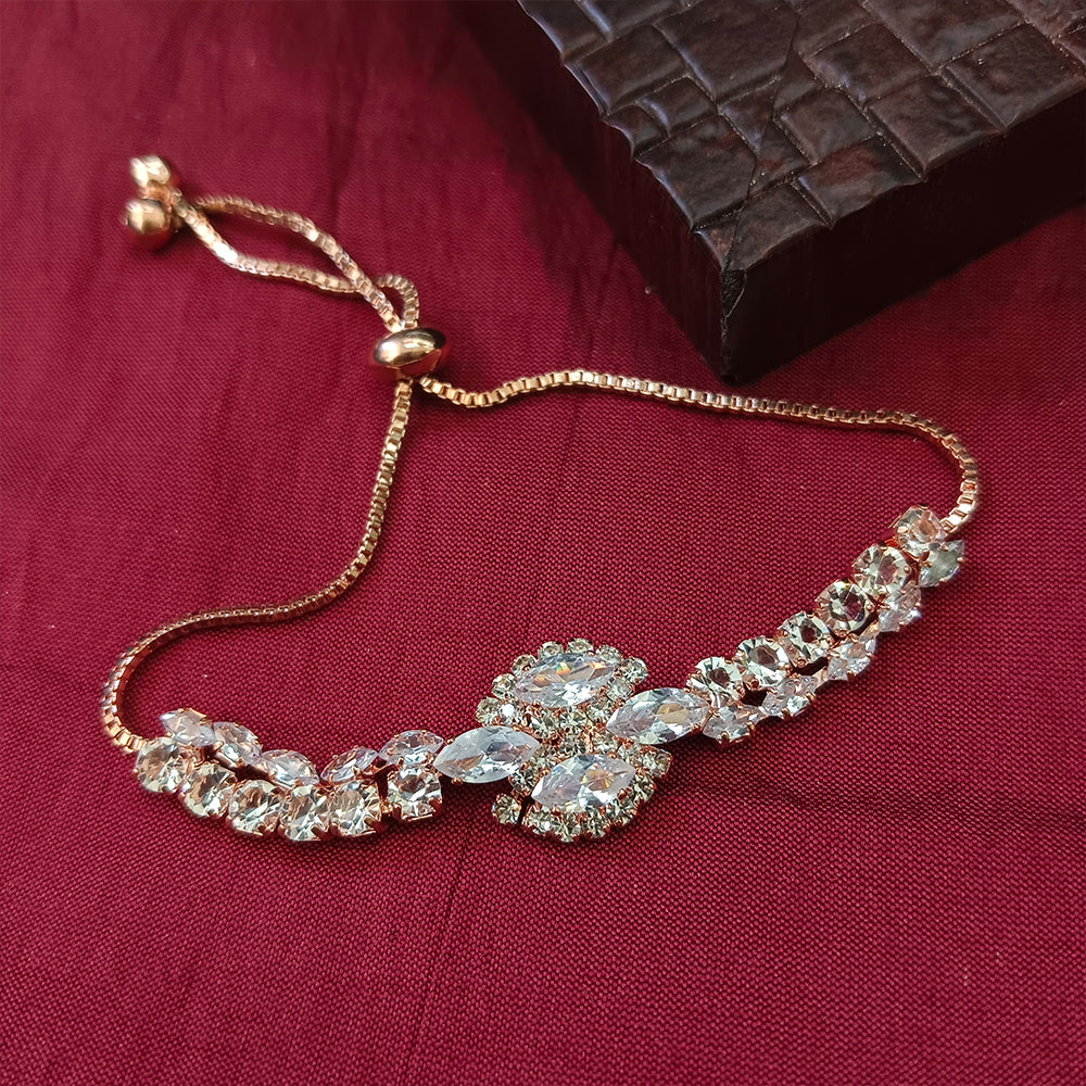 JewelMaze Rose Plated AD Stone Bracelet