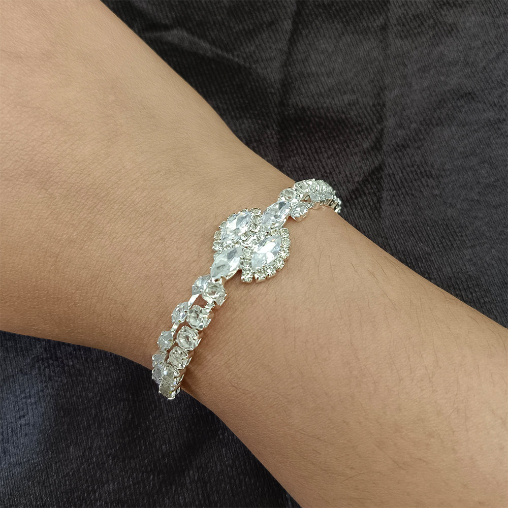 JewelMaze Silver Plated AD Stone Bracelet