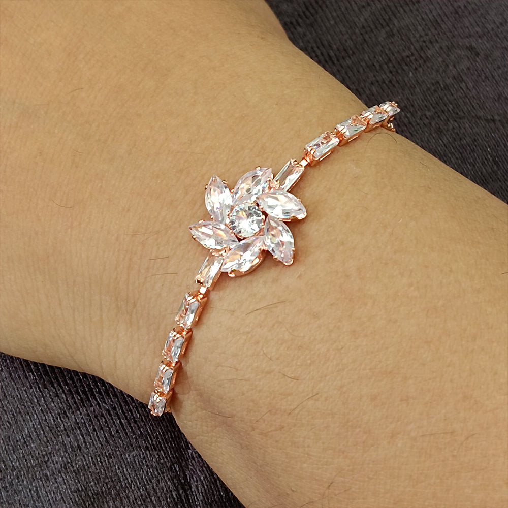 JewelMaze Rose Plated AD Stone Bracelet