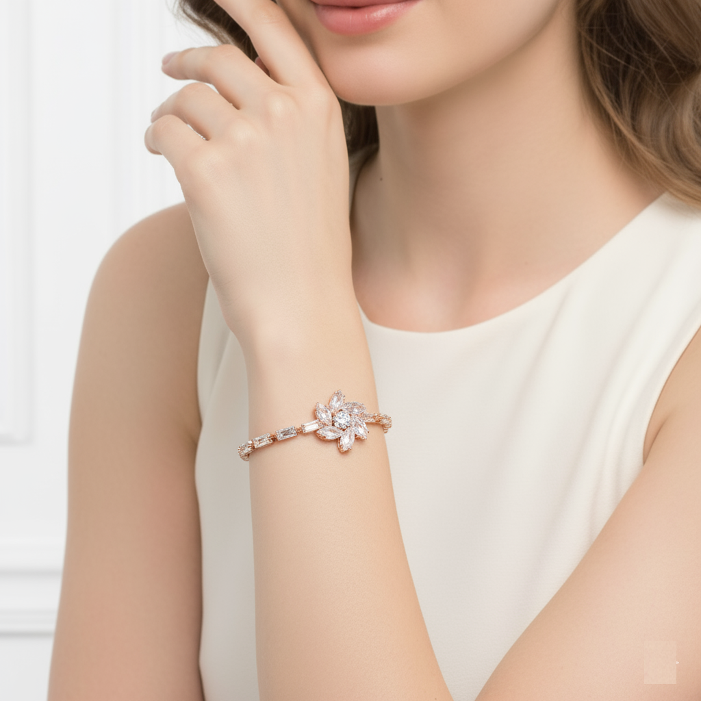 JewelMaze Rose Plated AD Stone Bracelet