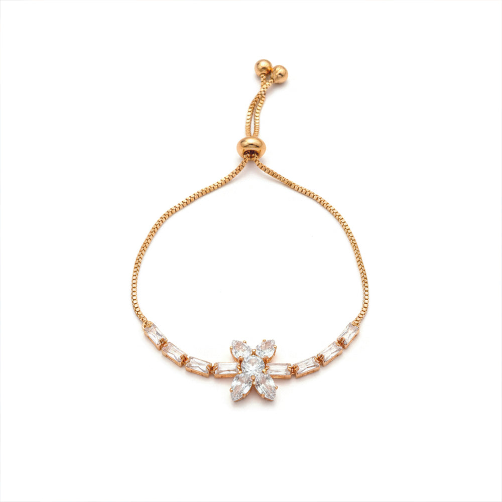JewelMaze Premium Rose Gold AD Floral Bracelet for Women