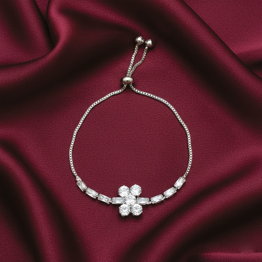 JewelMaze Elegant Silver AD Floral Bracelet for Party wear