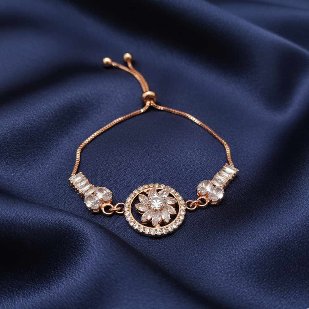 JewelMaze Premium Rose Gold AD Floral Bracelet for Women