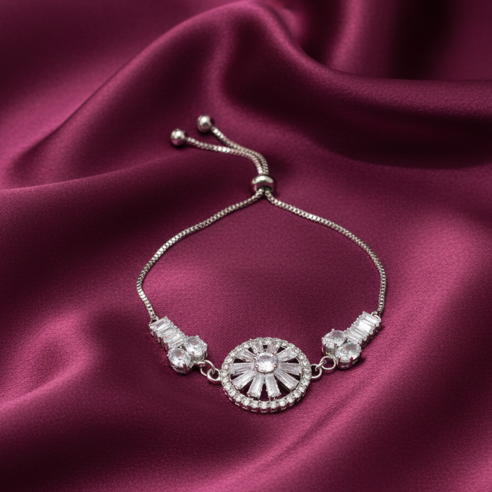 JewelMaze Elegant Silver AD Floral Bracelet for Party wear