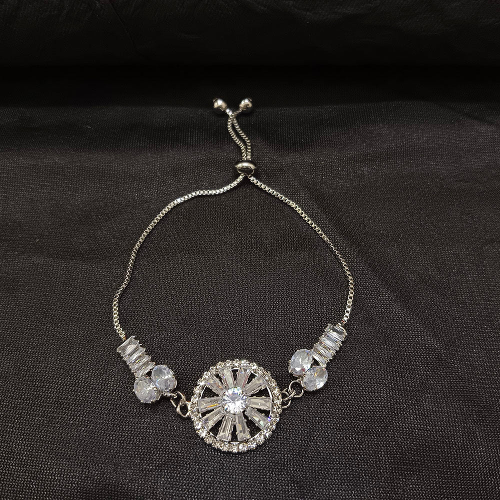 JewelMaze Elegant Silver AD Floral Bracelet for Party wear