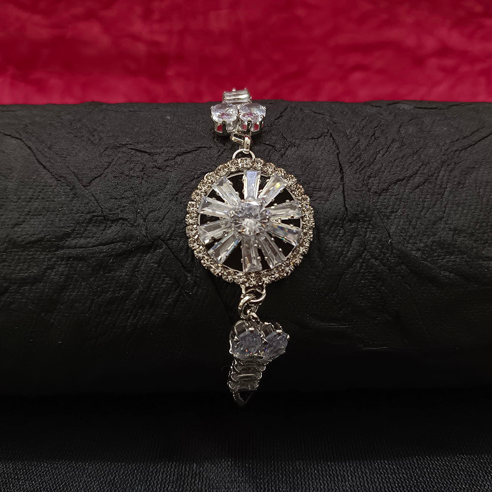 JewelMaze Elegant Silver AD Floral Bracelet for Party wear