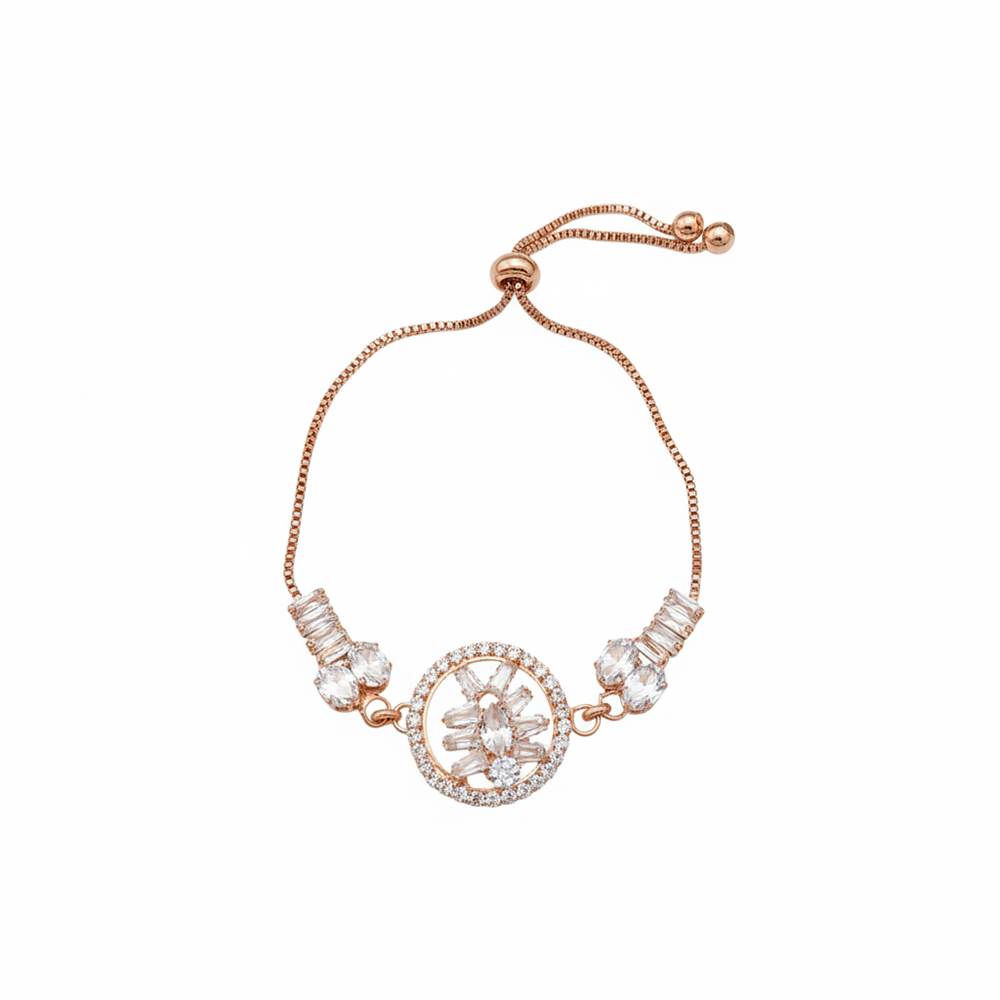 JewelMaze Timeless Rose Gold AD Floral Bracelet for Party wear