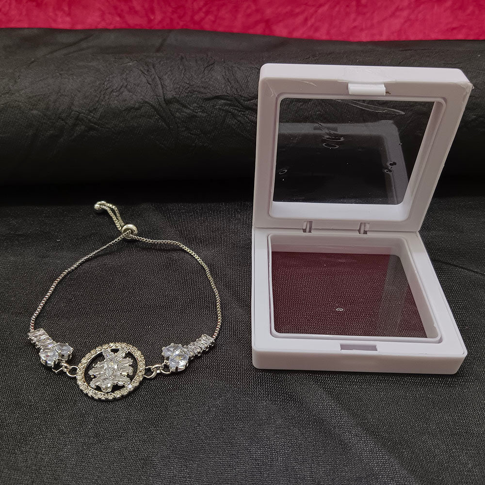 JewelMaze Graceful Silver AD Floral Bracelet for Party Wear