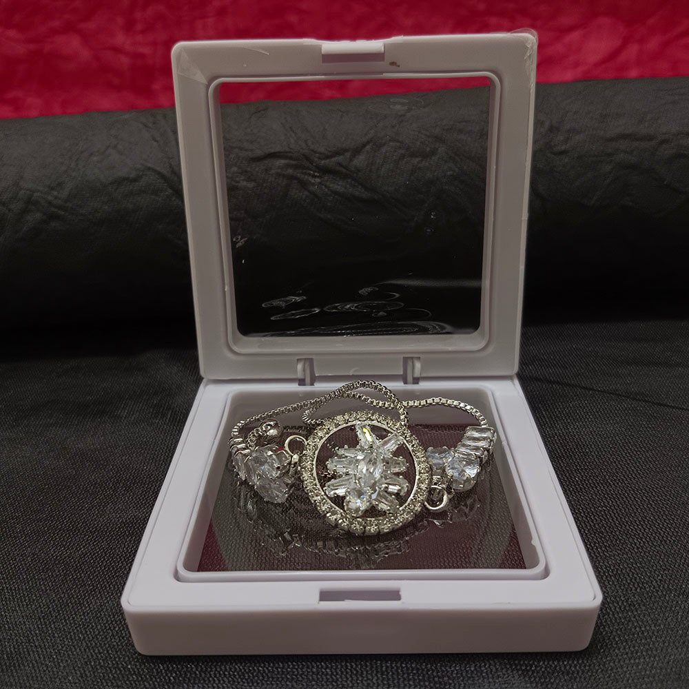 JewelMaze Graceful Silver AD Floral Bracelet for Party Wear