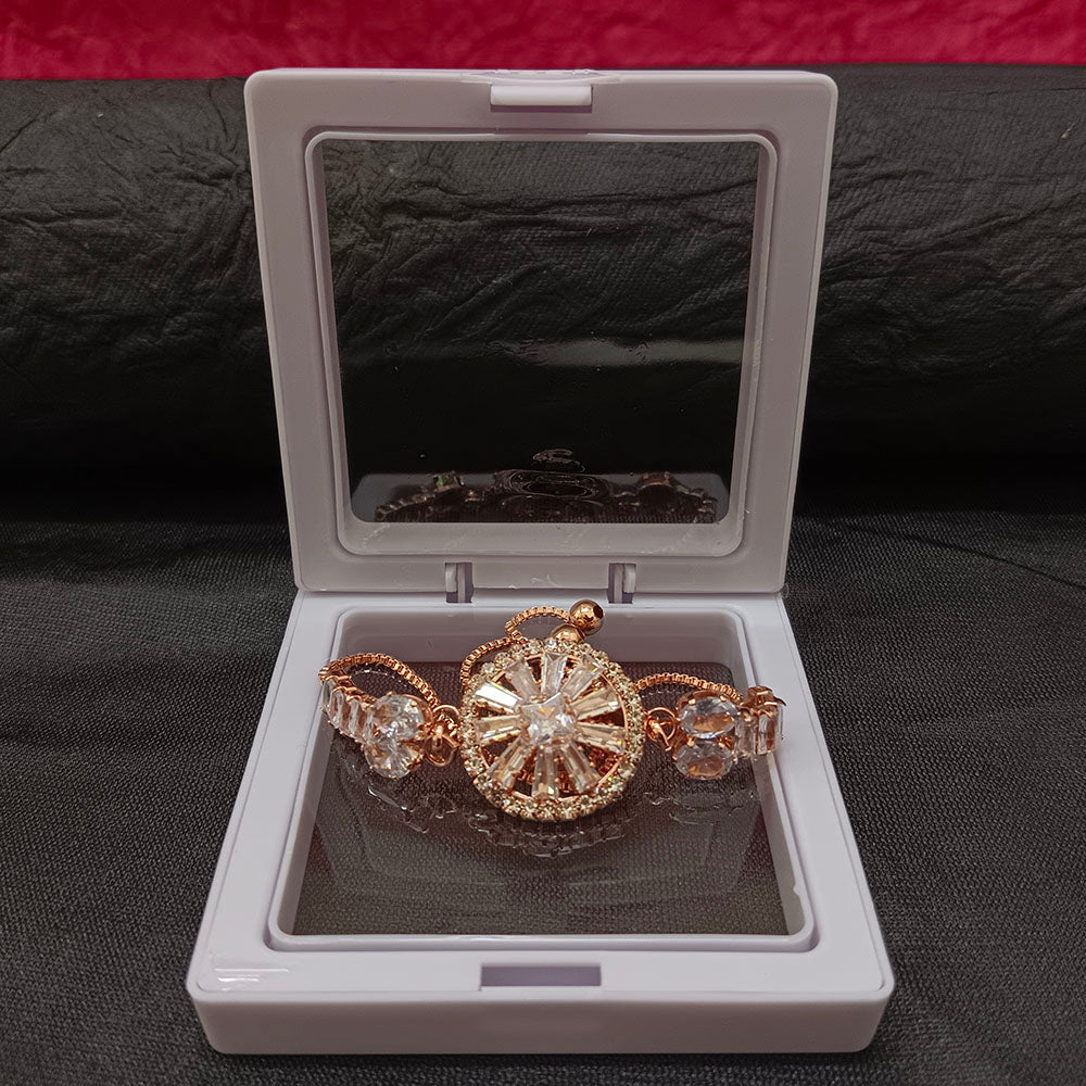 JewelMaze Rose Gold Blossom Radiance Floral AD Bracelet