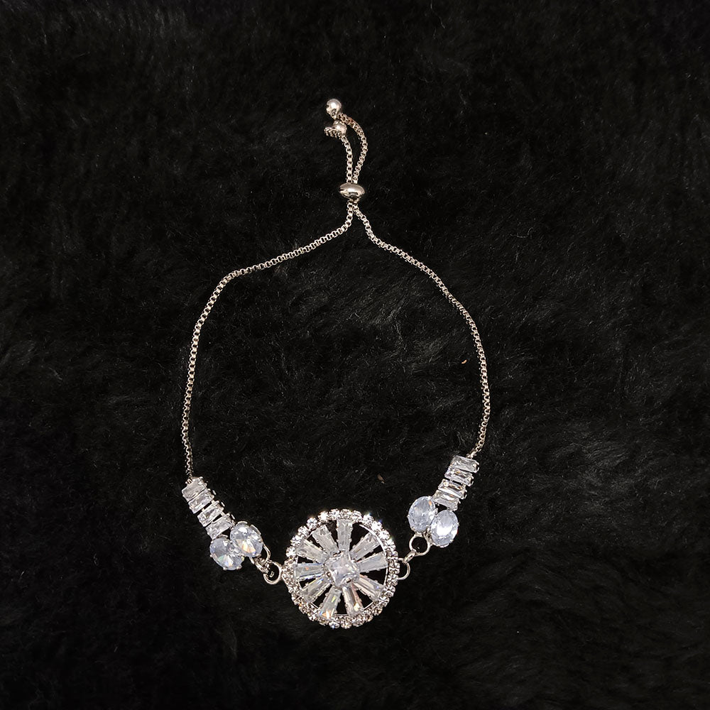 JewelMaze Silver Blossom Radiance Floral AD Bracelet