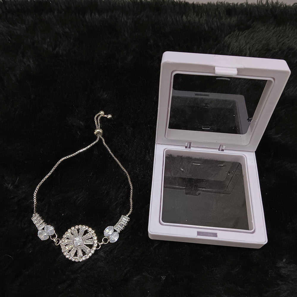 JewelMaze Silver Blossom Radiance Floral AD Bracelet