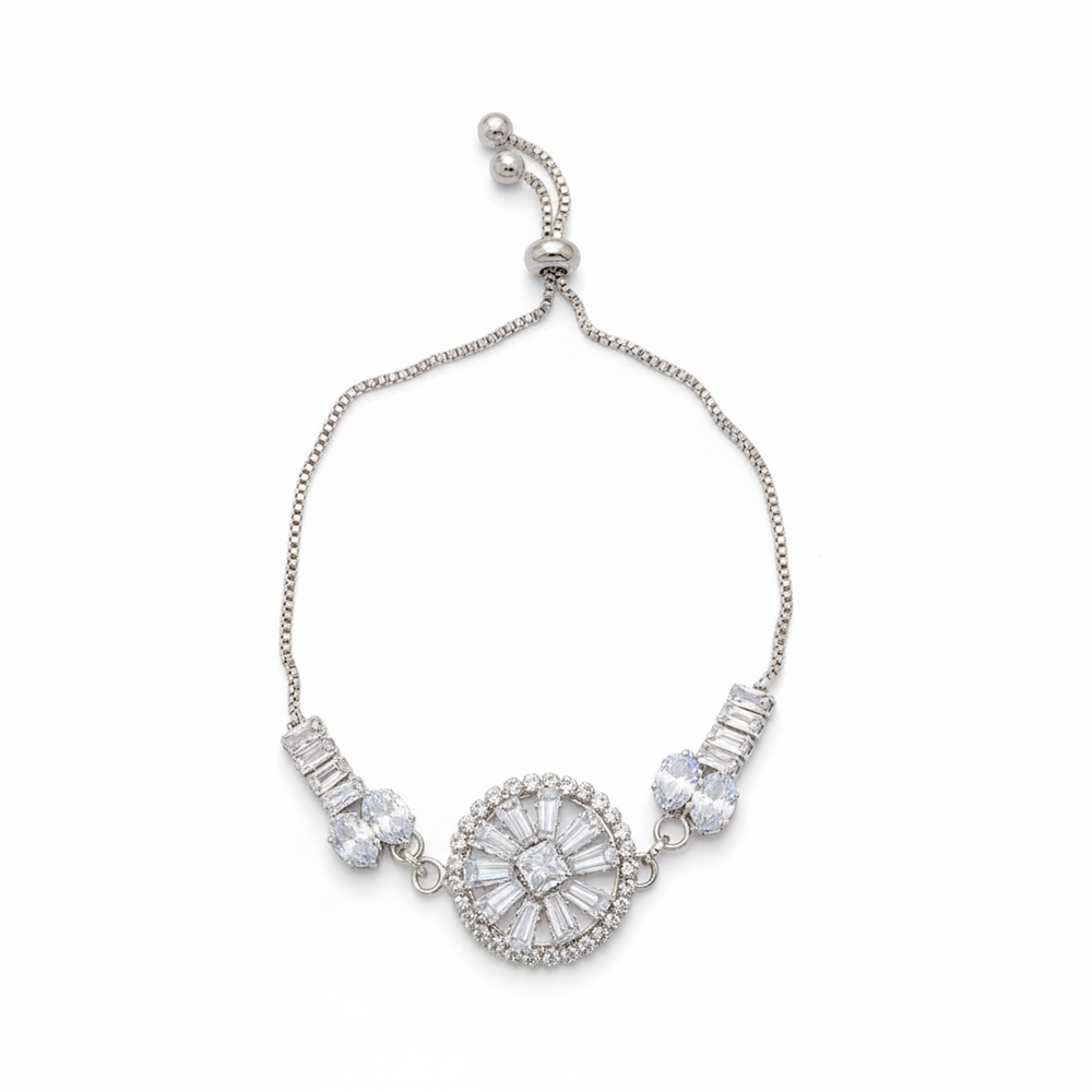 JewelMaze Silver Blossom Radiance Floral AD Bracelet