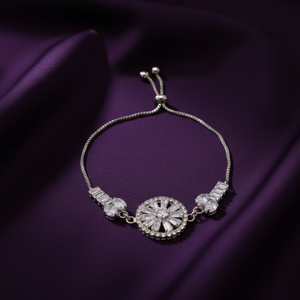 JewelMaze Silver Blossom Radiance Floral AD Bracelet