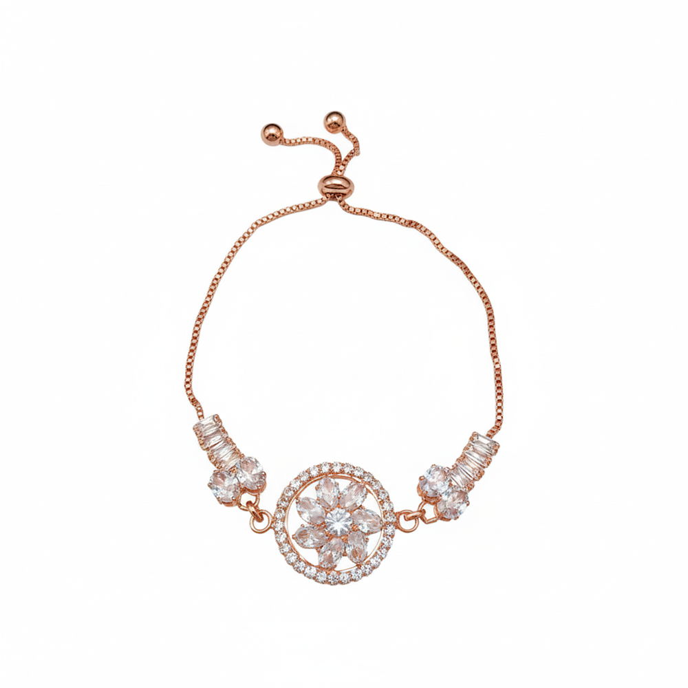 JewelMaze Beautiful Rose Gold Radiance Floral AD Bracelet