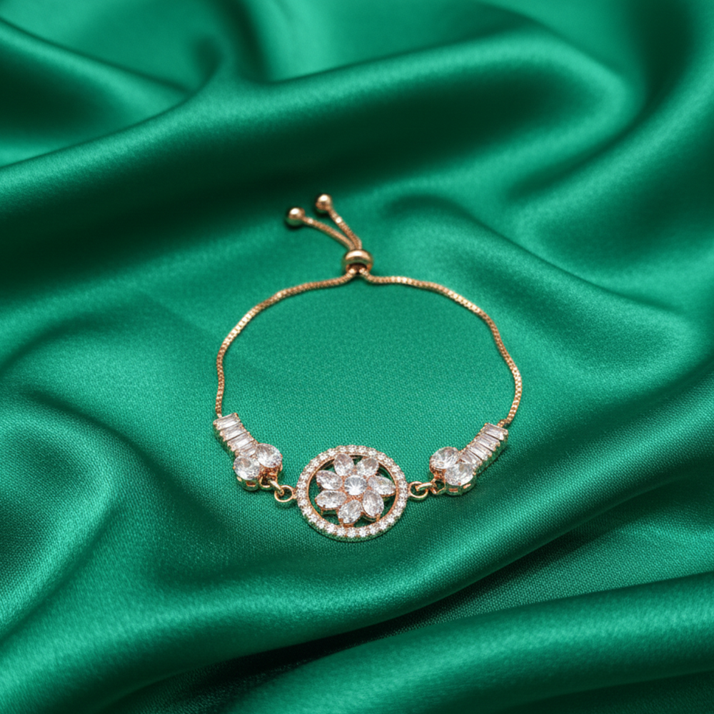 JewelMaze Beautiful Rose Gold Radiance Floral AD Bracelet