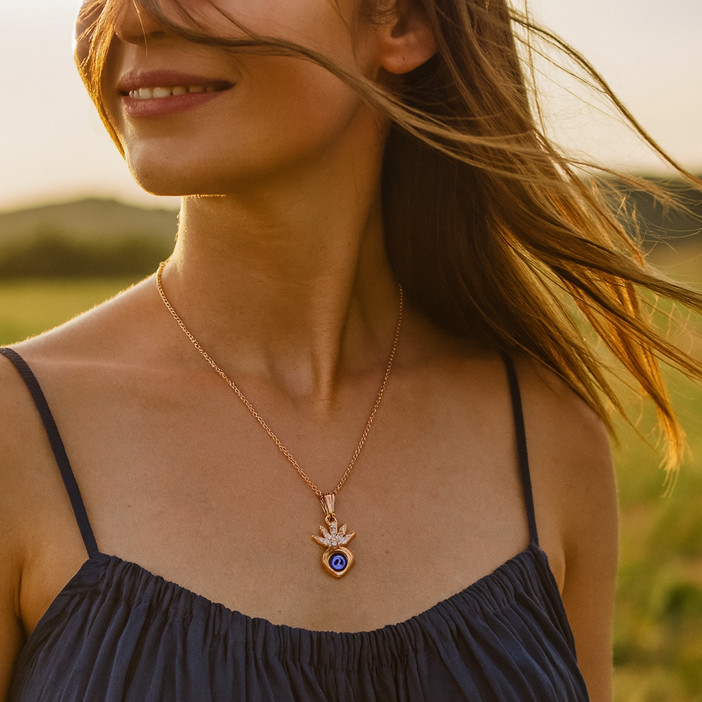 JewelMaze Rose Gold Plated Heart Shaped Evil Eye Chain Pendant