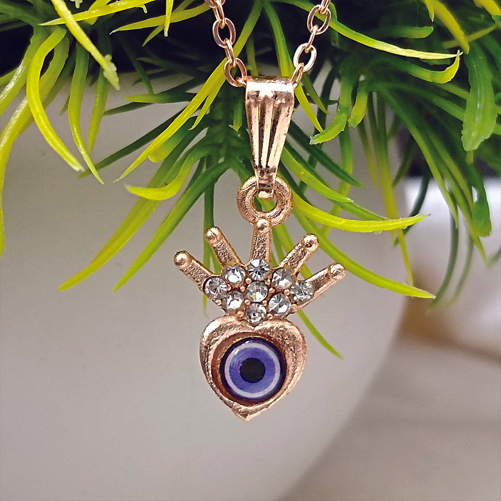 JewelMaze Rose Gold Plated Heart Shaped Evil Eye Chain Pendant