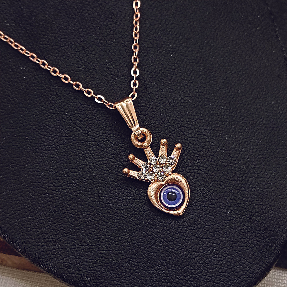 JewelMaze Rose Gold Plated Heart Shaped Evil Eye Chain Pendant