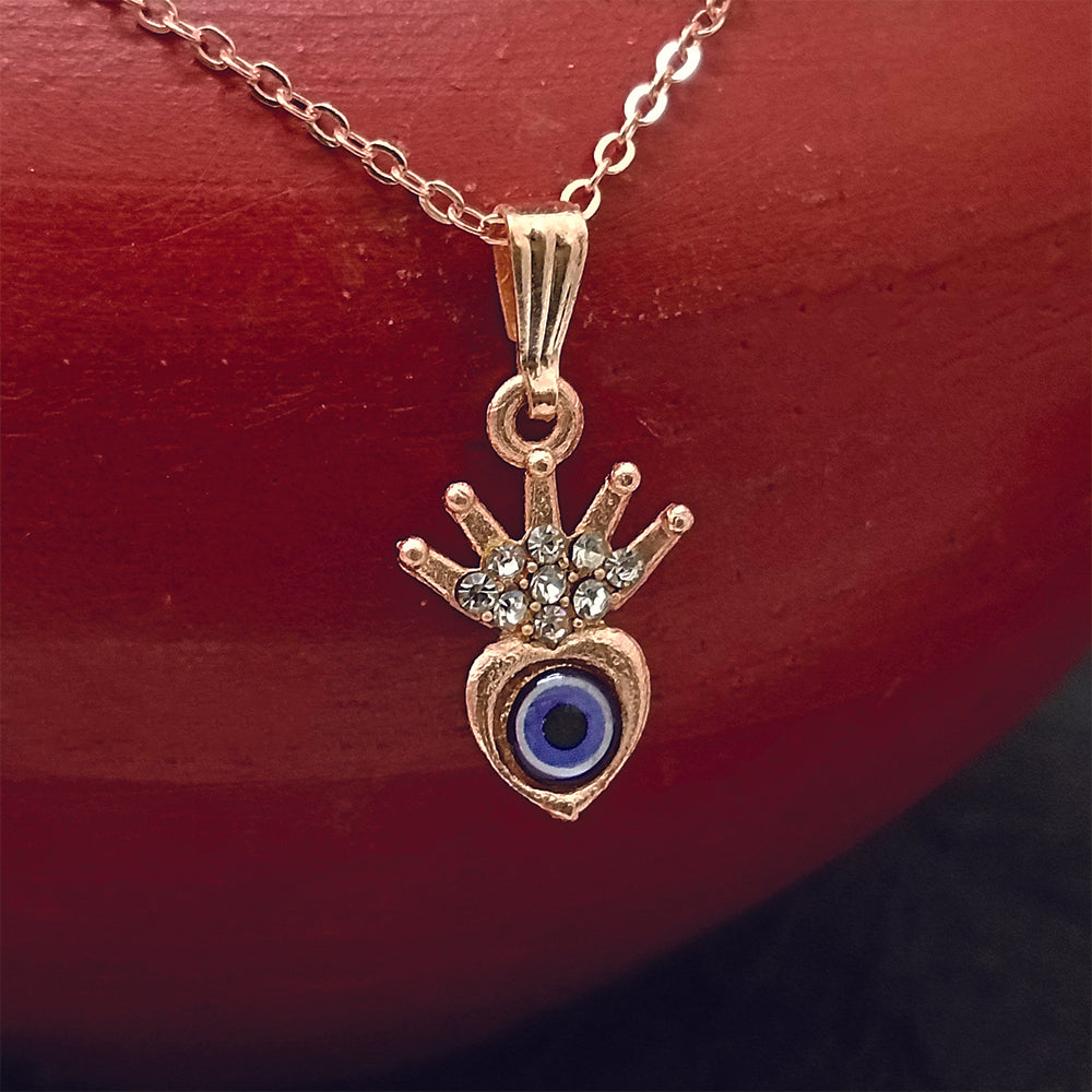 JewelMaze Rose Gold Plated Heart Shaped Evil Eye Chain Pendant