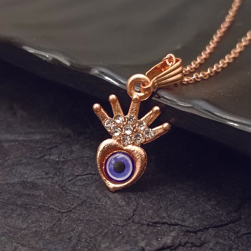 JewelMaze Rose Gold Plated Heart Shaped Evil Eye Chain Pendant