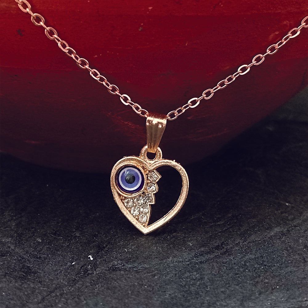 JewelMaze Heart Shaped Evil Eye Chain Pendant