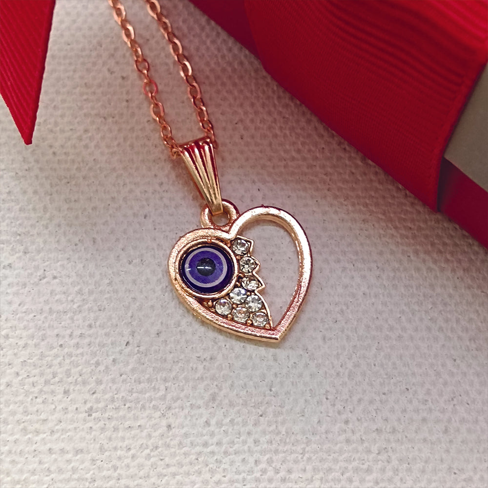 JewelMaze Heart Shaped Evil Eye Chain Pendant