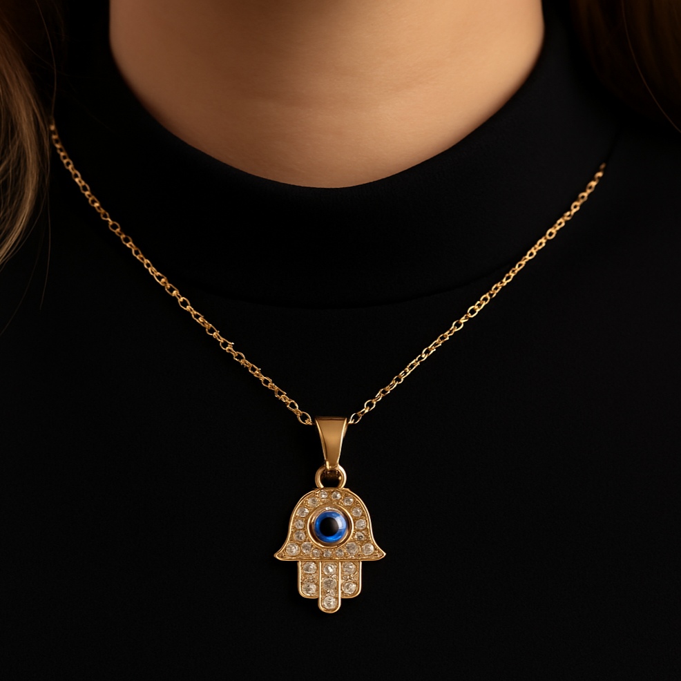 JewelMaze Hand Evil Eye Chain Pendant