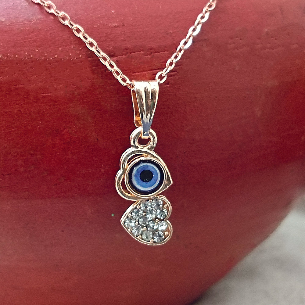 JewelMaze Heart Shaped Evil Eye Chain Pendant - 1405008