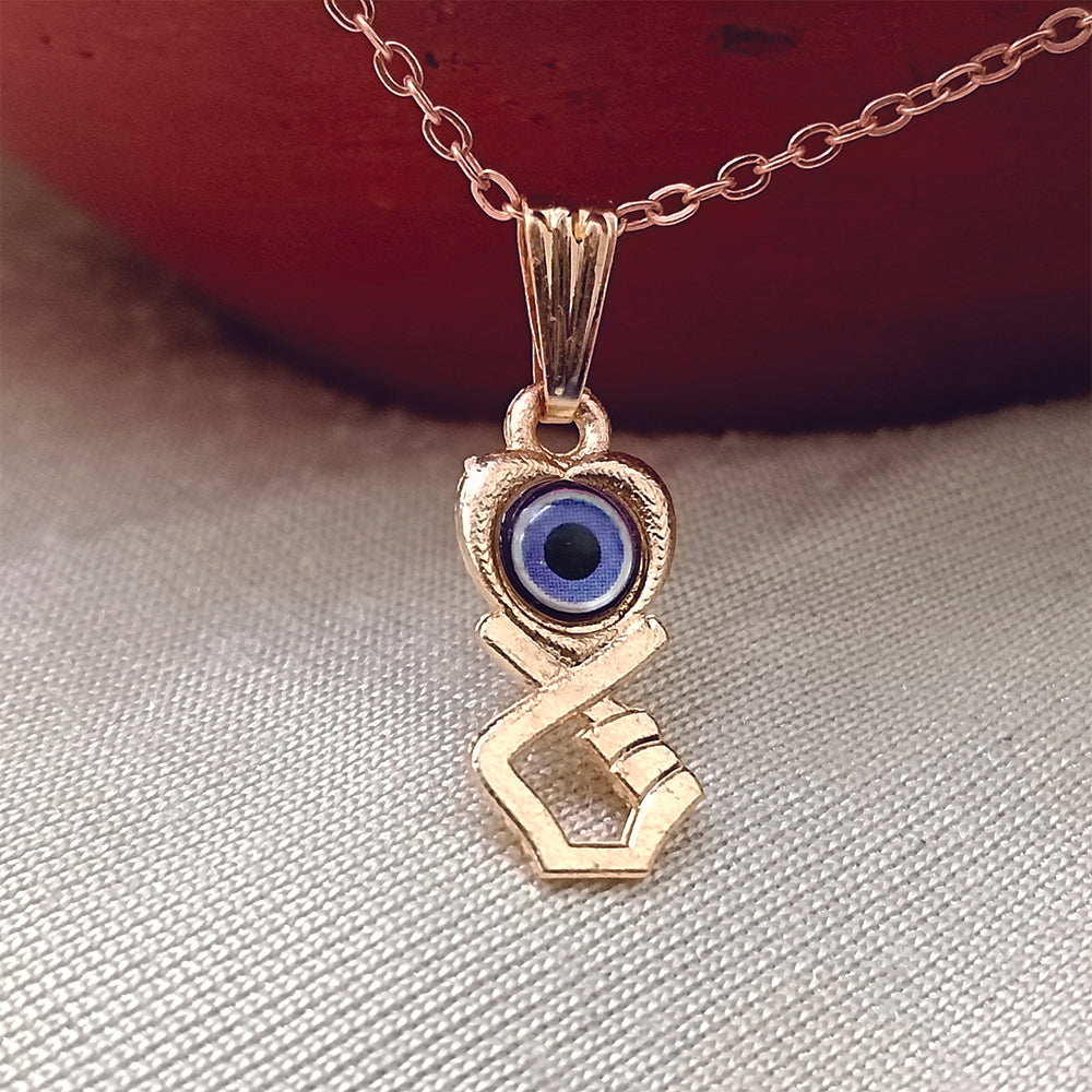 JewelMaze Heart  And Hand Shaped Evil Eye Chain Pendant