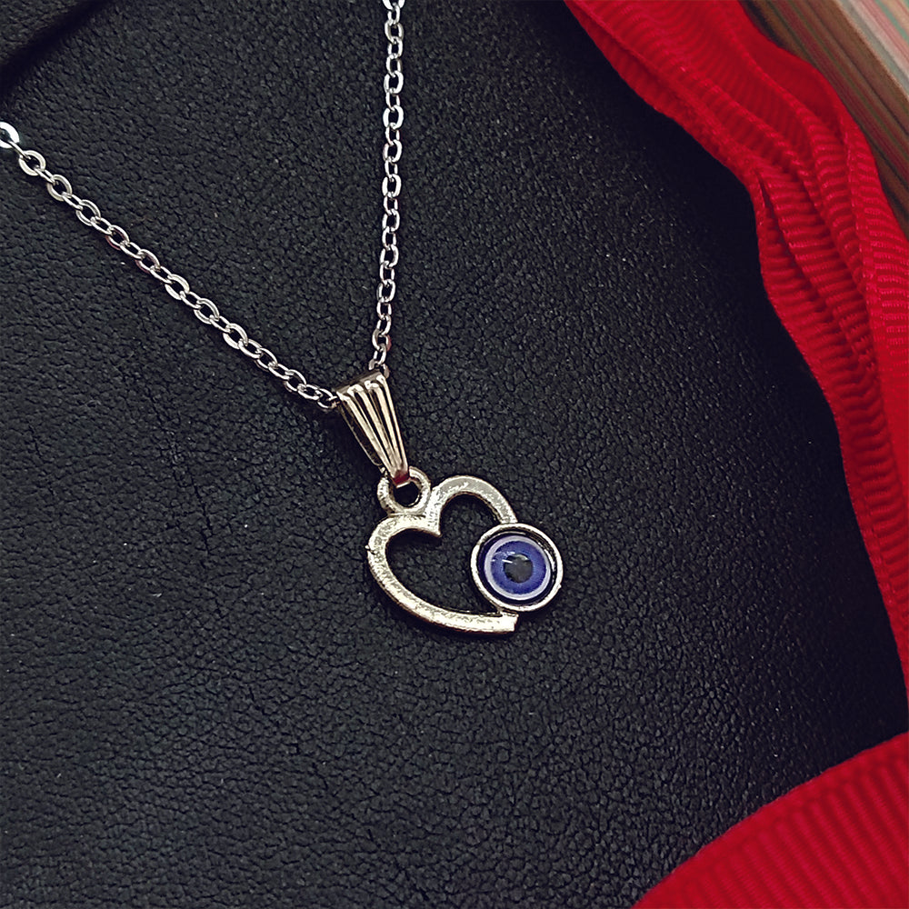 JewelMaze Heart Shaped Evil Eye Chain Pendant - 1405013
